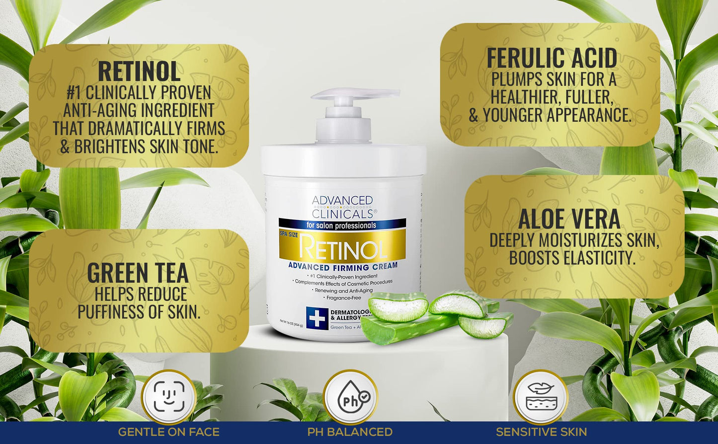 Advanced Clinicals, Retinol, Advanced Firming Cream, Fragrance Free, 16 oz (454 g)