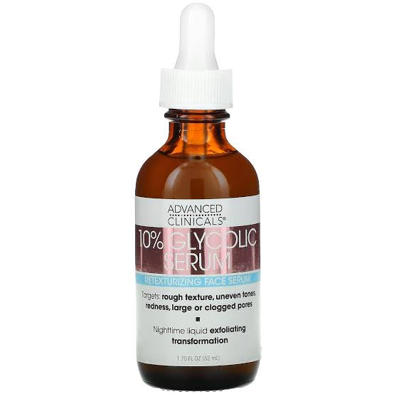 Advanced Clinicals, 10% Glycolic Serum,
1.75 fl oz (52 ml)