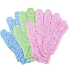 Exfoliator Mitts | Scrubs Away Ingrown Hair and Dead Skin for Shower, Spa, Massage and Dead Skin Cell Remover Loofah - Green,Blue,Pink