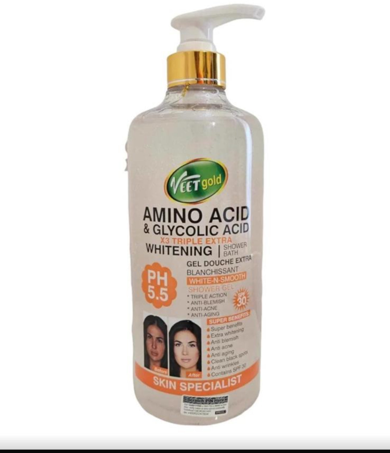 Veetgold Amino Acid And Glycolic Acid Face & Body Lightening Shower Bath 1000ml