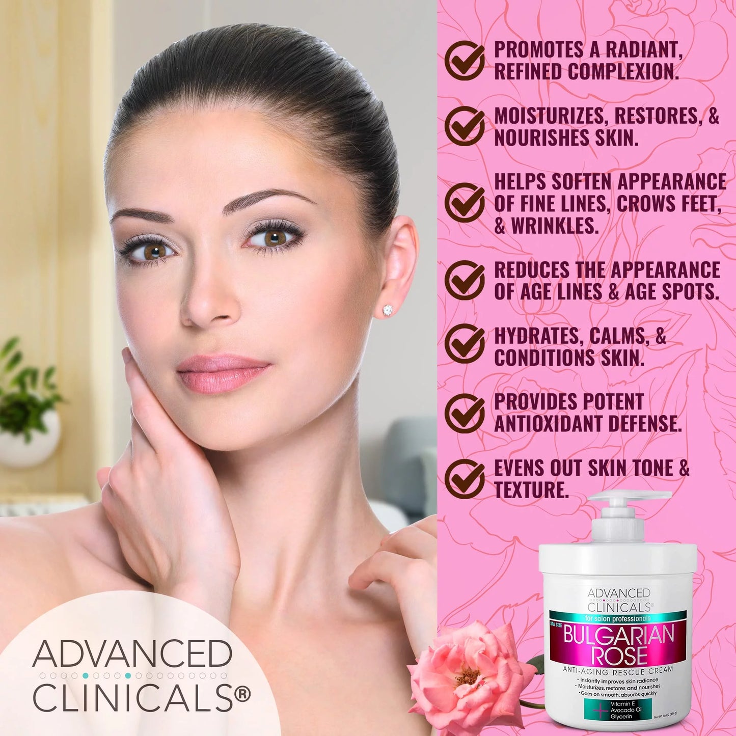 Advanced Clinicals, Anti-Aging Rescue Cream, Bulgarian Rose, 16 oz (454 g)