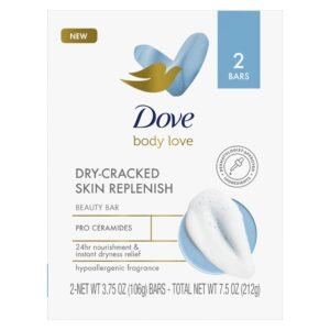 Dove, Body Love, Beauty Bar Soap, Dry-Cracked Skin Replenish, 2 Bars, 3.75 oz (106g) Each
